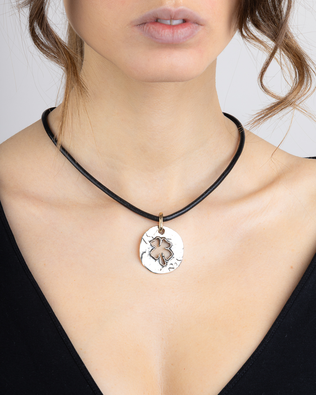 Ciondolo piastra Quadrifogli traforata argento